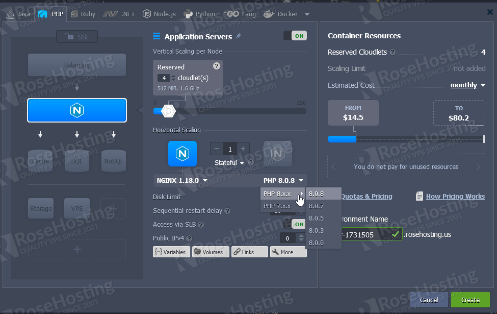 configure nginx and php on rosehosting cloud paas