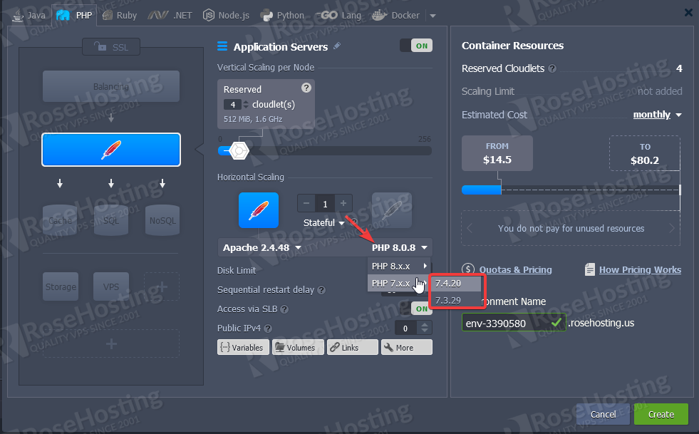 configuring apache and php on rosehosting cloud paas