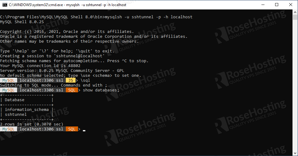 get access to database remotely through an ssh tunnel