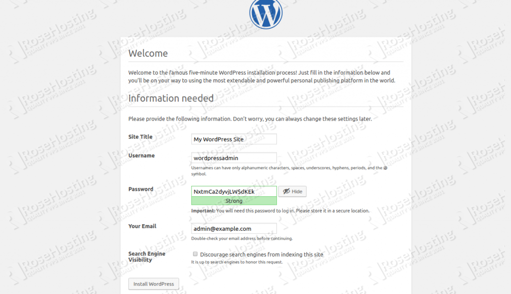 wordpress installation step 2