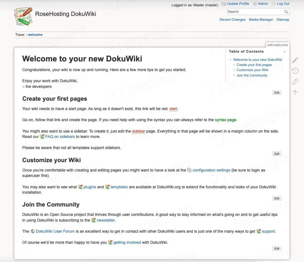 dokuwiki dashboard