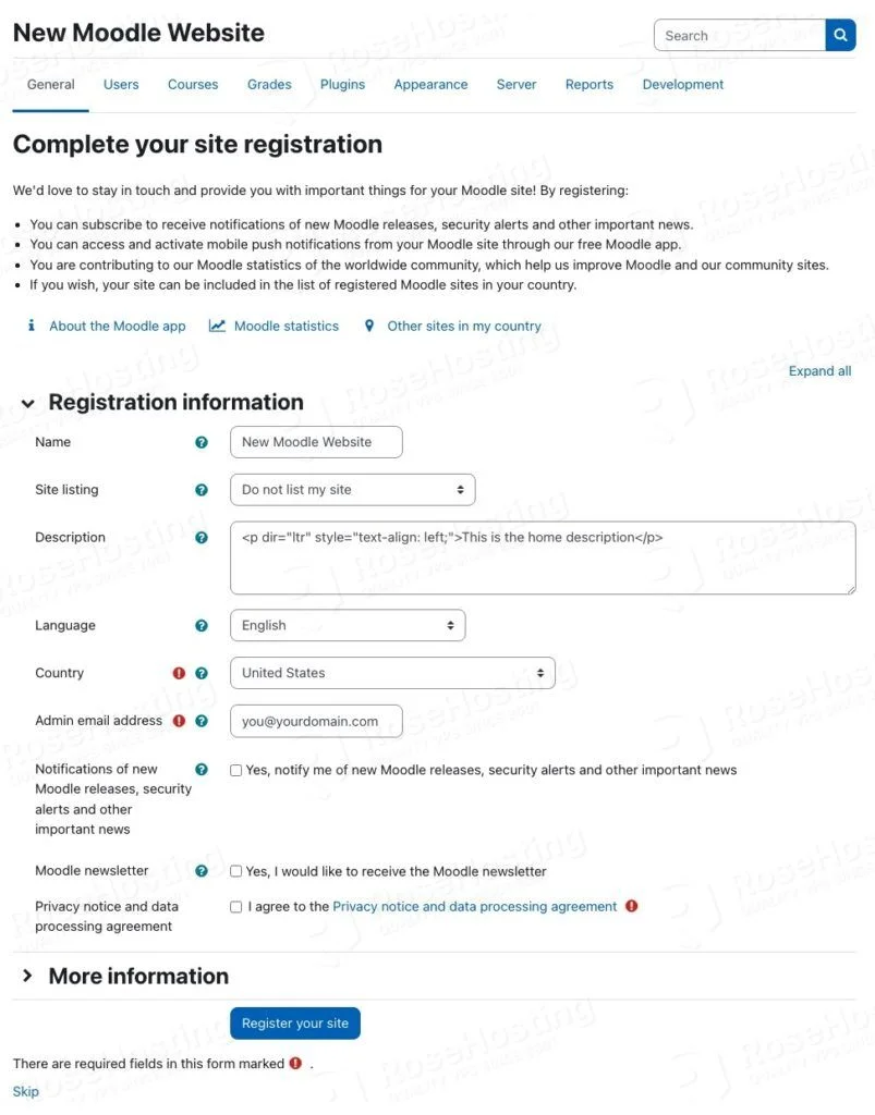 moodle complete registration