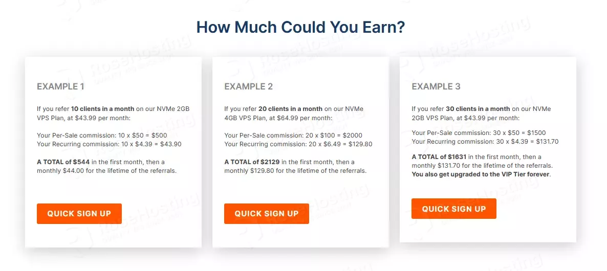 rosehosting affiliate program earnings example