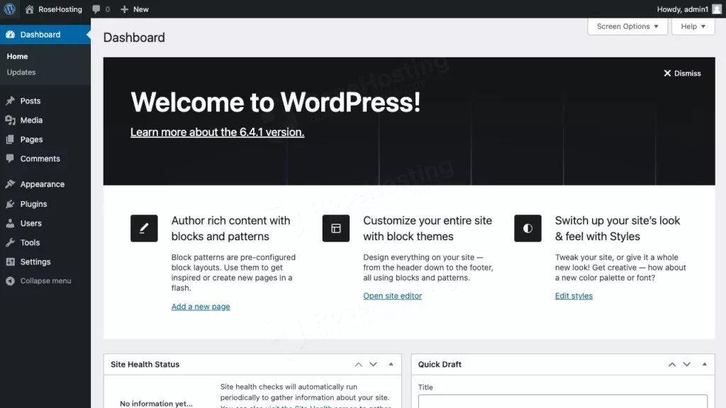 wordpress dashboard